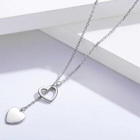 Genuine Double Charm Heart 925 Sterling Silver Necklace Fine Jewelry 3 Genuine Double Charm Heart 925 Sterling Silver Necklace Fine Jewelry