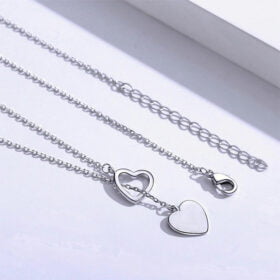 Genuine Double Charm Heart 925 Sterling Silver Necklace Fine Jewelry 4 Genuine Double Charm Heart 925 Sterling Silver Necklace Fine Jewelry