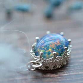 Blue Opal Oval Pendant Silver 925 Sterling Fine Necklace