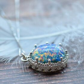 Blue Opal Oval Pendant Silver 925 Sterling Fine Necklace