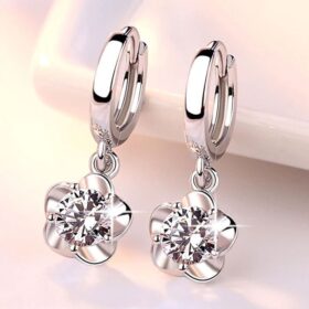 Clear Original Stud Earrings Rose Flower Cubic Zirconia 925 Sterling Silver