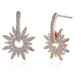 Crystals Sunflower Stud Earrings Real S925 Silver Piercing Fine Jewelry