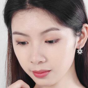 Crystals Sunflower Stud Earrings Real S925 Silver Piercing Fine Jewelry