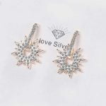 Crystals Sunflower Stud Earrings Real S925 Silver Piercing Fine Jewelry
