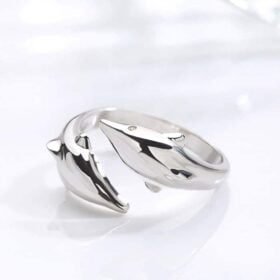 Genuine 925 Sterling Silver Smooth Surface Cute Dolphin Adjustable Ring Fine Jewelry