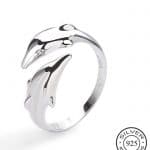 Genuine 925 Sterling Silver Smooth Surface Cute Dolphin Adjustable Ring Fine Jewelry