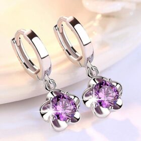 Purple Original Stud Earrings Rose Flower Cubic Zirconia 925 Sterling Silver