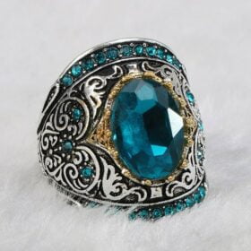 Antique Vintage Ring Aquamarine Gemstone Fine 925 Sterling Silver Jewelry