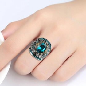 Antique Vintage Ring Aquamarine Gemstone Fine 925 Sterling Silver Jewelry