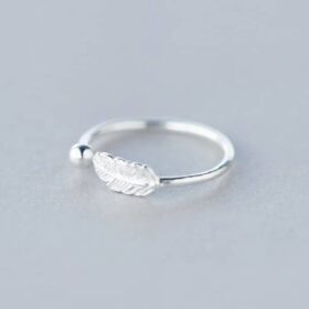 Genuine Feather Adjustable Ring 925 Sterling Silver Fine Jewelry