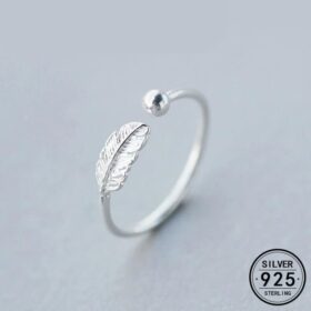 Authentic Feather Adjustable Ring 925 Sterling Silver Fine Jewelry