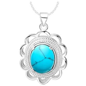 Bague Ringen Turquoise Flower Shaped 925 Sterling Silver Necklace