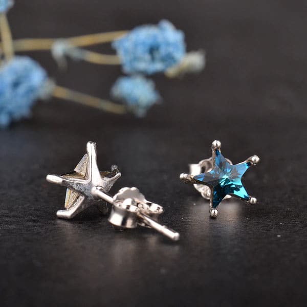 Elegant Blue Zircon 925 Sterling Silver Earrings Shining Star Studs