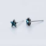 Elegant Blue Zircon 925 Sterling Silver Earrings Shining Star Studs