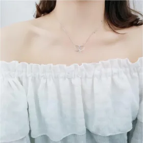 Exquisite Love Necklaces Double Circle Crystal Heart Shaped 925 Sterling Silver