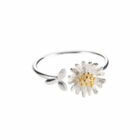 Genuine 925 Sterling Silver Daisy Flower Adjustable Rings