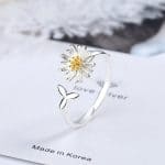 Genuine 925 Sterling Silver Daisy Flower Adjustable Rings
