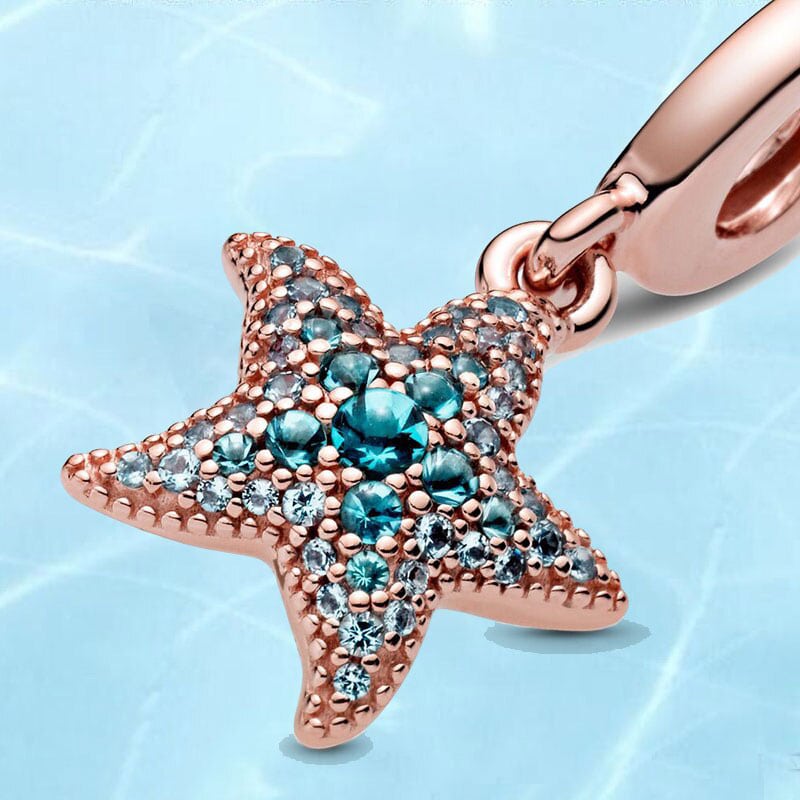Original Bracelet Sparkling Starfish Dangle Charm 925 Sterling Silver Jewelry
