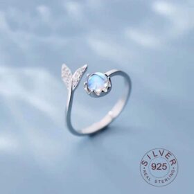 Original Cute Tail Moonstone Adjustable 925 Sterling Silver Ring