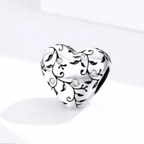 Original Heart Beads Pattern Charm Pastoral Style Retro Flower 925 Sterling Silver Jewelry