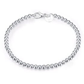 Original Solid 925 Sterling Silver Fashion 4mm Beads Chain Bracelet 20cm Fine Jewelry