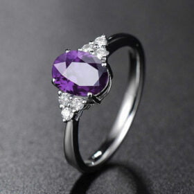 Resizable 925 Sterling Silver Ring With Purple Oval Emerald Gemstone