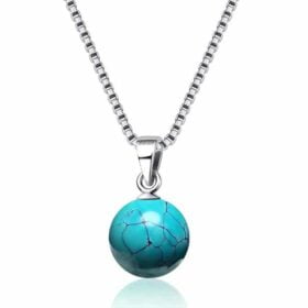 Trendy 925 Sterling Silver Necklace Natural Round Turquoise Jewelry