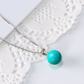 Trendy 925 Sterling Silver Necklace Natural Round Turquoise Jewelry