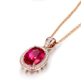 Trendy Oval Shape Ruby Zircon 925 Sterling Silver Necklace