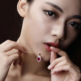 Trendy Oval Shape Ruby Zircon 925 Sterling Silver Necklace