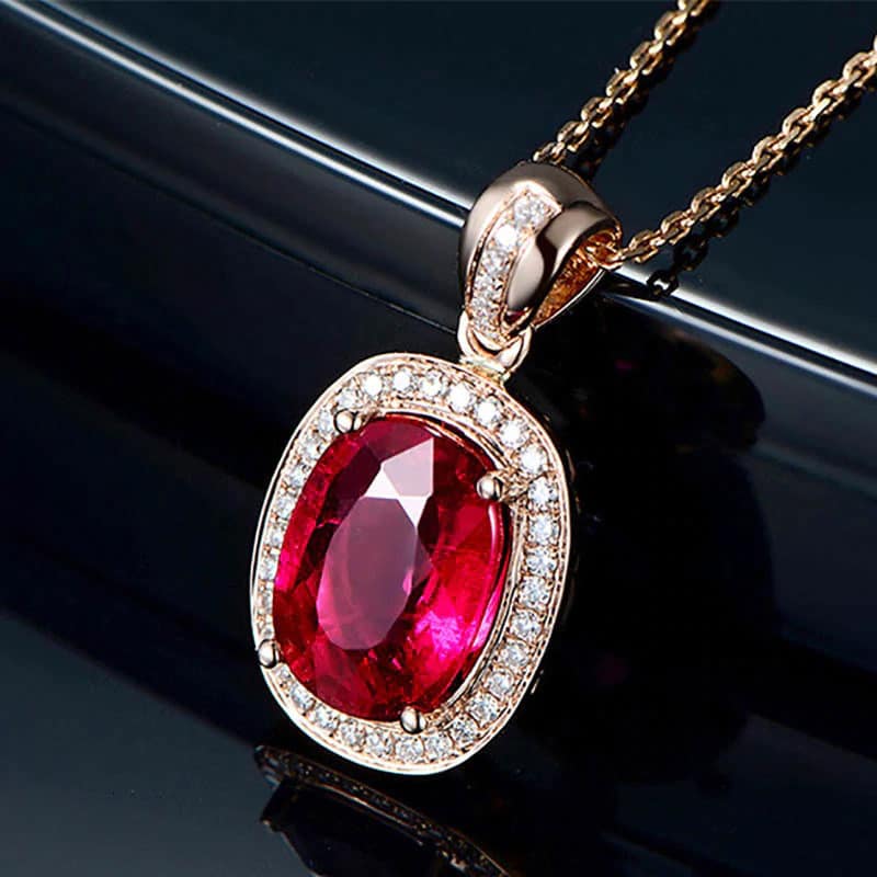 Trendy Oval Shape Ruby Zircon 925 Sterling Silver Necklace