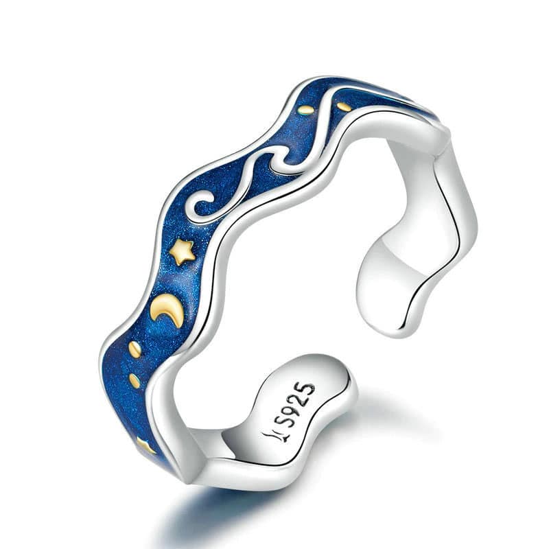 Van Gogh Starry Night Wave 925 Sterling Silver Romantic Rings Van Gogh Starry Night Wave 925 Sterling Silver Romantic Rings