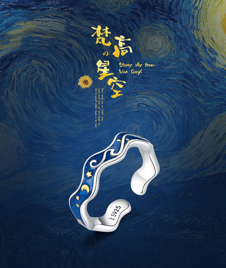 Van Gogh Starry Night Wave 925 Sterling Silver Romantic Rings 5 Van Gogh Starry Night Wave 925 Sterling Silver Romantic Rings