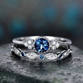 925 Silver Jewelry Sapphire Blue Round Cut Zircon Stone Rings