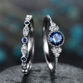 925 Silver Jewelry Sapphire Blue Round Cut Zircon Stone Rings