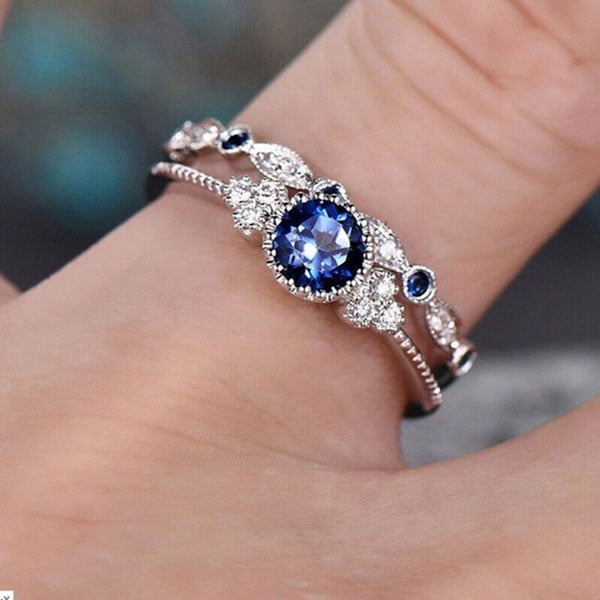 925 Silver Jewelry Sapphire Blue Round Cut Zircon Stone Rings