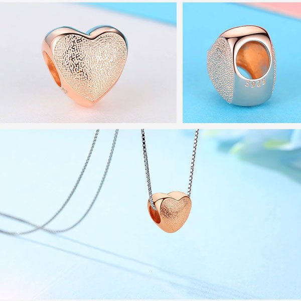 925 Sterling Silver Spacer Heart Rose Gold Charms