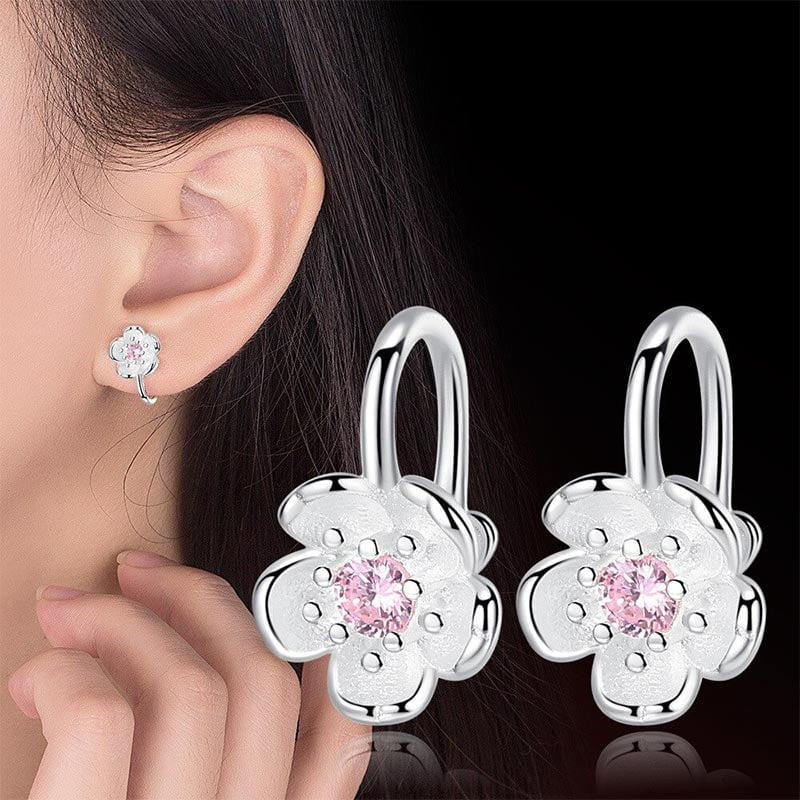 Blossom Cubic Zirconia Clip Earrings 925 Sterling Silver