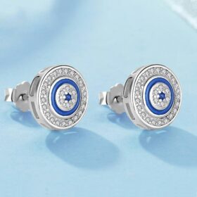 Blue Eye Set Jewellery Round Pendant Necklace, Ring, Stud Earrings 925 Sterling Silver 6 Blue Eye Set Jewellery Necklace Ring Earrings