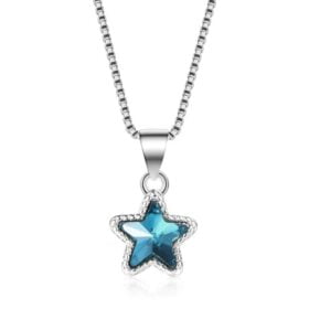 Blue Pentagram Star Necklace 925 Sterling Silver