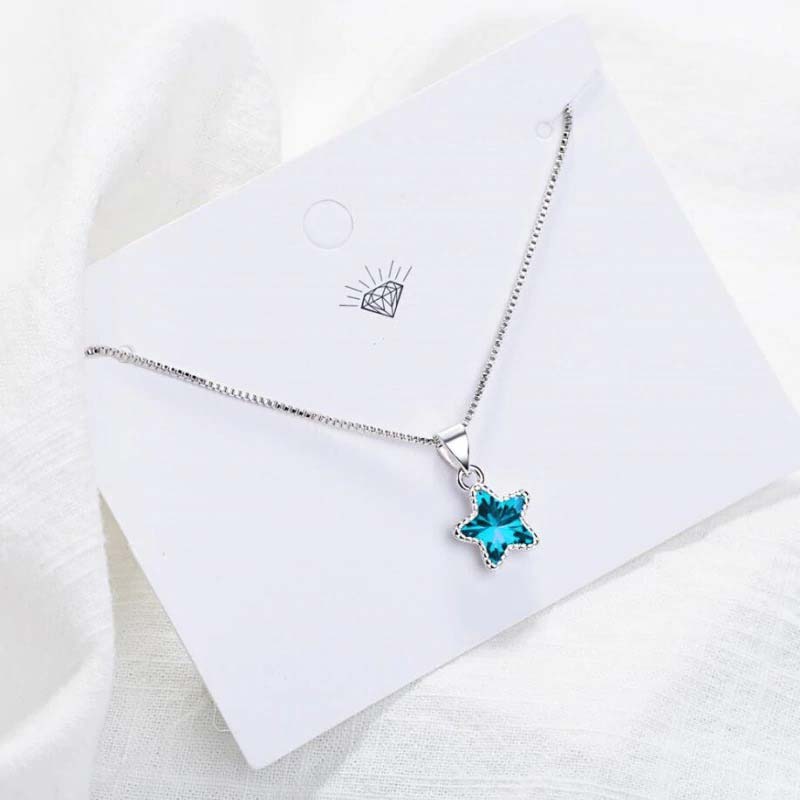 Blue Pentagram Star Necklace 925 Sterling Silver