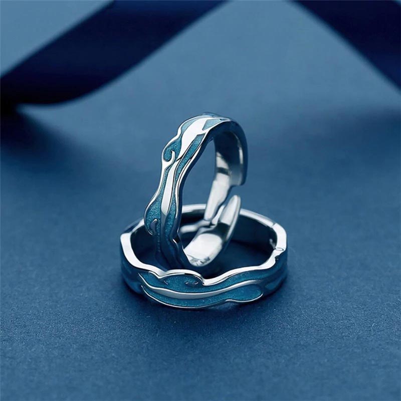 Blue Wavy Adjustable Ring 925 Sterling Silver