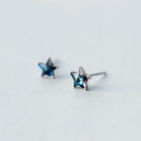 Blue Zircon 925 Sterling Silver Earrings Shining Star Studs