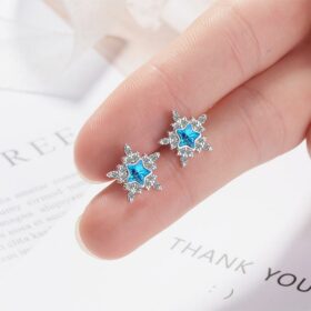 Bright Zircon Snowflake Studs Earrings 925 Sterling Silver