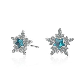 Bright Zircon Snowflake Studs Earrings 925 Sterling Silver