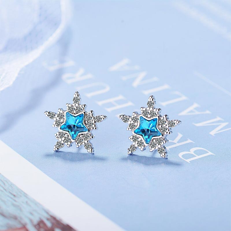 Bright Zircon Snowflake Studs Earrings 925 Sterling Silver