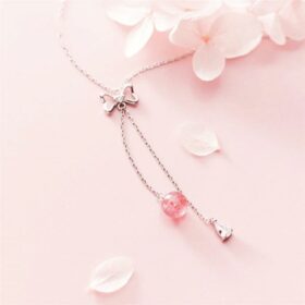 Butterfly Tassel Pink Crystal Adjustable Ring 925 Sterling Silver