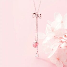 Butterfly Tassel Pink Crystal Adjustable Ring 925 Sterling Silver