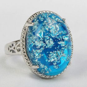 Classic Blue Opal Gemstones Ring 925 Sterling Silver