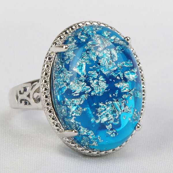 Classic Blue Opal Gemstones Ring 925 Sterling Silver
